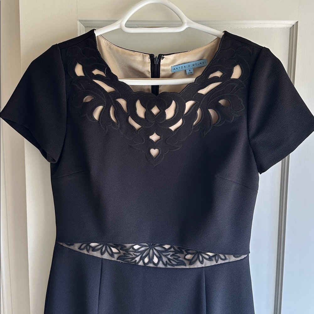 ANTONIO MELANI Black Floral Cutout Midi Dress
